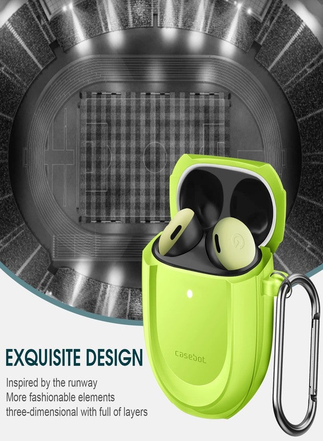 CaseBot Case Cover for Google Pixel Buds Pro 2 (2024) / Google Pixel Buds Pro (2022), Rugged Shield Protective Skin [Front LED Visible], Lime Green Glow in The Dark - Image 5
